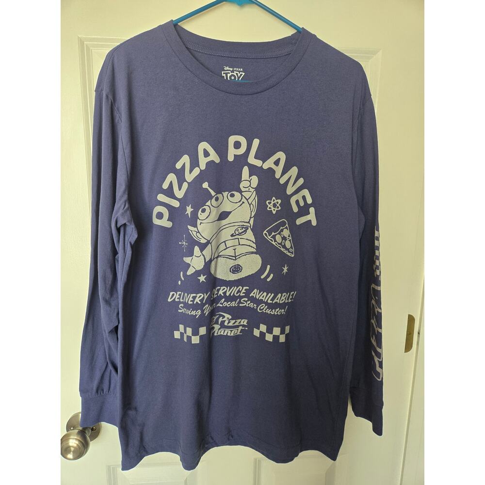 Disney PIXAR Toy Story Pizza Planet Graphic Print Long Sleeve T-Shirt Size Large